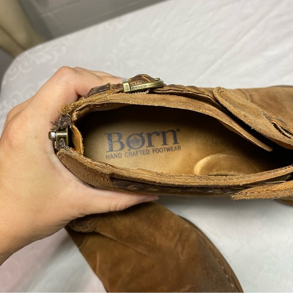 Born Sylvia Suede Leather Boots Beaded Ankle Strap Tobacco Combo 8.5 M Camel - Picture 3 of 13